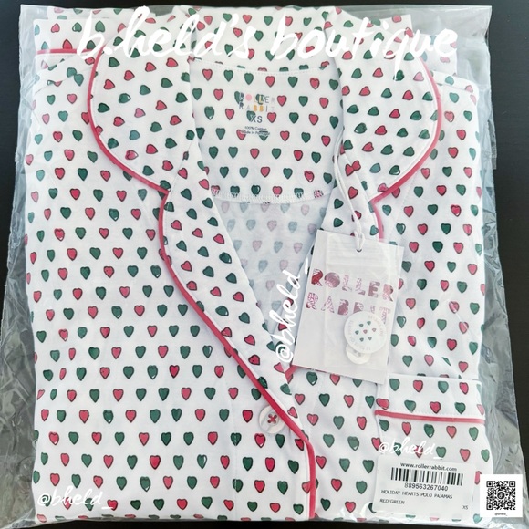 Roller Rabbit Holiday Hearts Polo Pajamas in Red/Green XS Dreamland Day 12 NWT - Picture 13 of 14